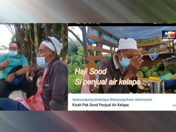 Pegawai LZS ketika bertemui Pak Sood di ditempatnya menjalankan perniagaan berhampiran simpang keluar Bandar Puteri di sini. Video tular mengenai kisah Pak Sood yang menjalankan perniagaan air kelapa dengan kudratnya sendiri.