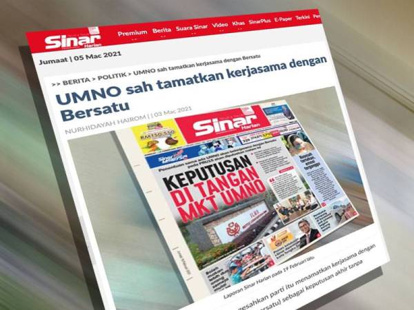 Laporan Sinar Harian pada Rabu.