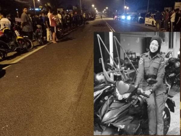 Seorang anggota APM wanita berusia 19 tahun maut dalam kemalangan di Kilometer 36 Jalan Klang-Banting-Port Dickson, Banting pada Khamis. Gambar kanan: Nor Hezlina