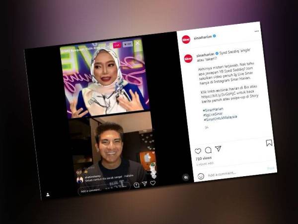 Pengacara Nazihah Khan ketika bertanyakan soalan kepada Syed Saddiq pada program iG Live Sinar pada Khamis. 