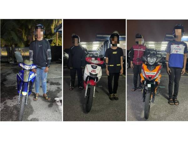 Antara yang ditahan dalam Operasi Samseng Jalanan di Lebuhraya Baru Pantai (NPE), Petaling Jaya dan Lebuhraya Grand Saga, Kajang, awal pagi Ahad.