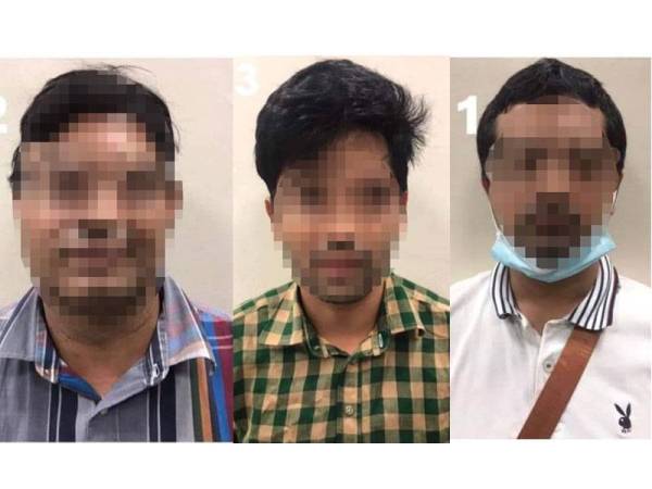 Tiga lelaki yang ditahan kerana disyaki menggunakan permit pergerakan Perintah Kawalan Pergerakan (PKP) palsu ketika membeli tiket bas di Terminal Bas Larkin.