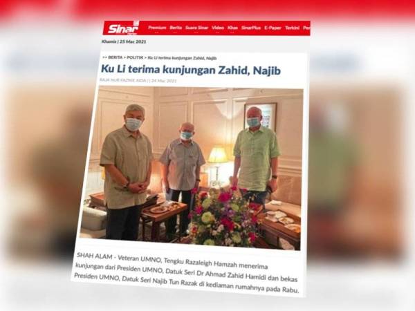 Laporan Sinar Harian mengenai Tengku Razaleigh menerima kunjungan Ahmad Zahid dan Najib di kediamannya pada Rabu.