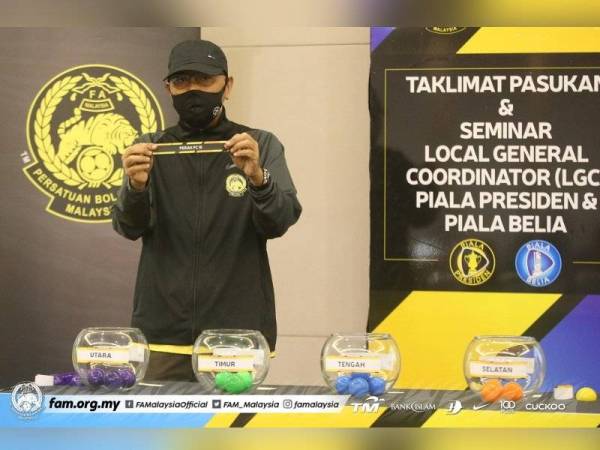 Majlis undian bagi kedua-dua kejohanan selepas sesi Taklimat Pasukan Piala Presiden dan Piala Belia 2021. - Foto Football Association of Malaysia