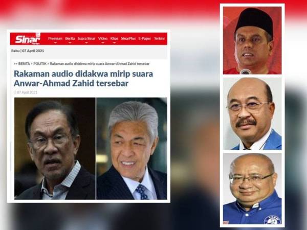 Sinar Harian sebelum ini melaporkan satu rakaman video dan audio didakwa mirip suara Ahmad Zahid dan Anwar tular di media sosial pada Rabu. (Zakaria, Abdul Rahman, Abdul Aziz)