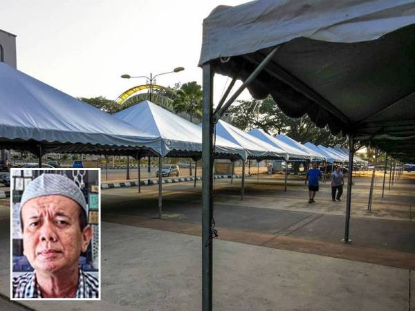 Kanopi bazar Ramadan di Dataran Shahbandar, Kuala Terengganu siap dipasang dan dijangka akan beroperasi bermula 13 April. Gaambar kecil: Zakaria Yusoff
