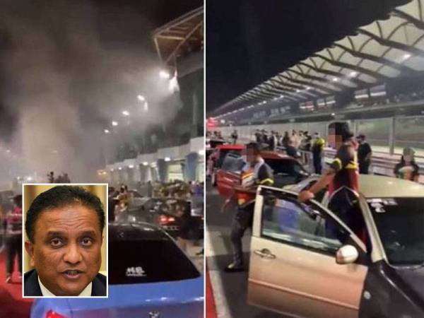 Tular video memaparkan polis hadir ke litar berkenaan bagi menyuraikan peserta yang hadir ke acara itu. Gambar kecil: Reezal Merican