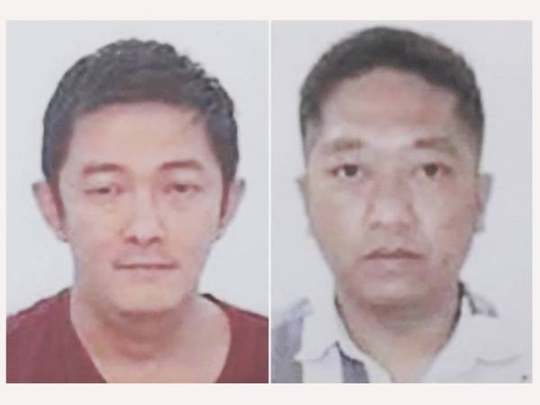 Polis giat mengesan Wong Ah Kheong (kiri) dan Tan Siew Huak (kanan).