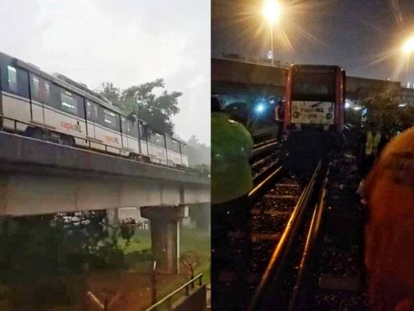 Pokok tumbang menimpa tren di Stesen LRT Chan Sow Lin pada Isnin.