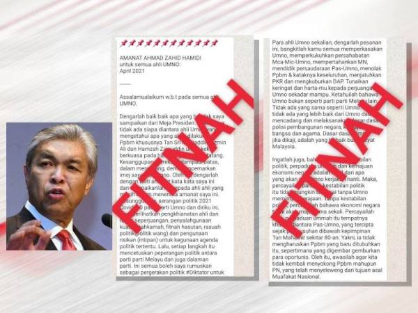 Ahmad Zahid menafikan ada menulis sebuah artikel kononnya beliau memberikan amanat kepada ahli parti serta akar umbi berhubung perancangan Bersatu untuk terus berkuasa.