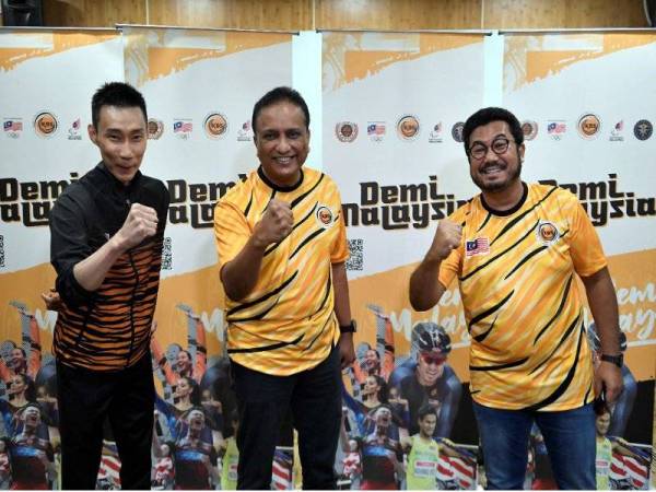 Reezal Merican (tengah) bersama bekas pemain badminton negara merangkap duta 100Plus, Datuk Lee Chong Wei (kiri) dan Presiden Majlis Paralimpik Malaysia (MPM), Datuk Seri Megat D Shahriman selepas sidang media di Majlis Sukan Negara pada Rabu. - Foto Bernama