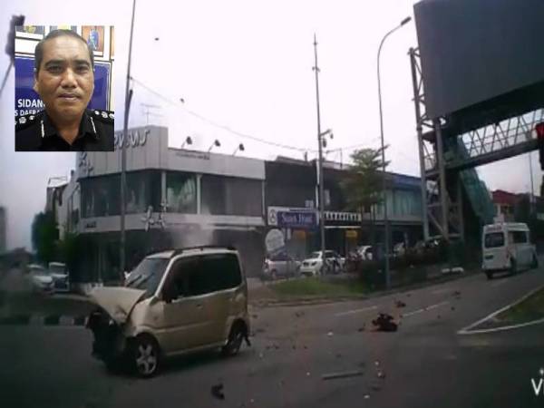 Foto viral yang menunjukkan kemalangan membabitkan kereta Perodua Kenari dan ambulans berkenaan. (Gambar kecil: Asisten Komisioner Mohd Padzli Mohd Zain)