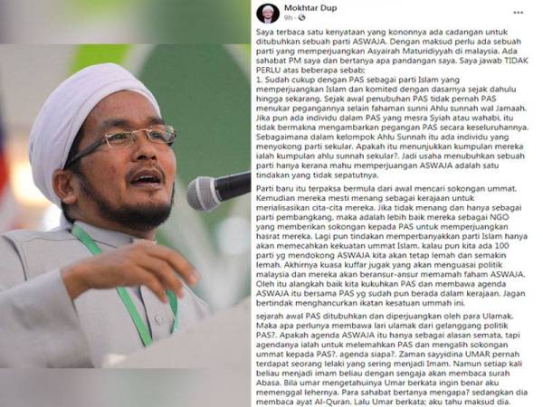 Tangkap layar hantaran di Facebook Mokhtar.