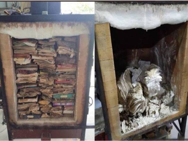 Kira-kira empat tan al-Quran termasuk buku doa yang rosak akibat banjir di Pahang awal tahun ini sudah dilupuskan. Foto Bernama