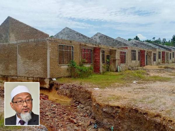 Sebahagian daripada 120 unit kediaman yang terbengkalai dan gagal diserahkan kepada pembeli sejak 2018. Gambar kecil: Alias Razak