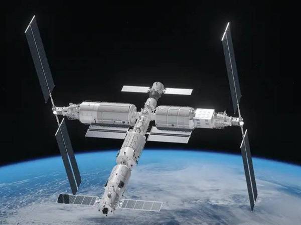 Lakaran artis Stesen Angkasa Lepas China apabila siap sepenuhnya pada tahun 2022. - Foto Getty Images
