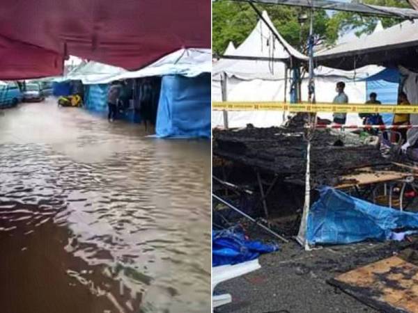 Tidak sampai 24 jam selepas insiden kebakaran, peniaga Ekspo Aidilfitri Temerloh di sini diduga lagi selepas tapak tersebut dilanda banjir kilat pada petang Sabtu.