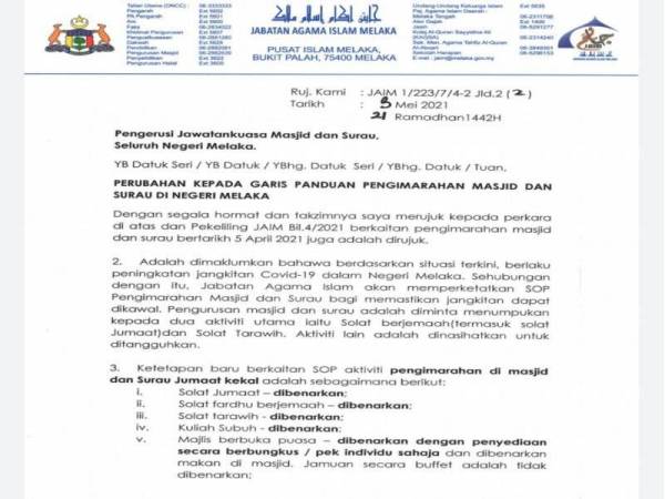 Kenyataan media yang dikeluarkan JAIM pada Isnin.