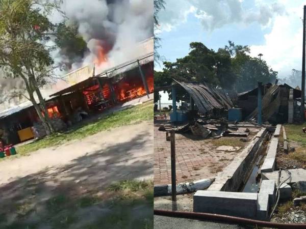 15 buah kedai di Pantai Morib, Selangor terbakar dalam kejadian pada Isnin.