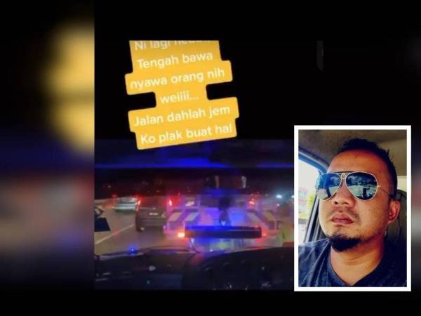 Tangkap layar rakaman video berdurasi 11 saat yang tular baru-baru ini menunjukkan trak tunda yang dilihat meneruskan perjalanan di hadapan sebuah ambulans. (Gambar kecil: Saiful)