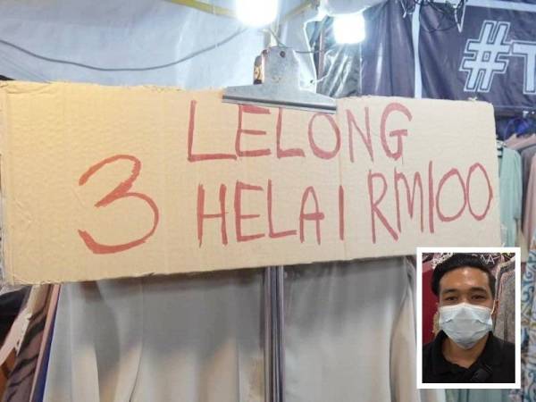 Peniaga bazar Aidilfitri terpaksa melelong barangan jualan bagi mengelak kerugian teruk. (Gambar kecil: Izzat Amsyar)