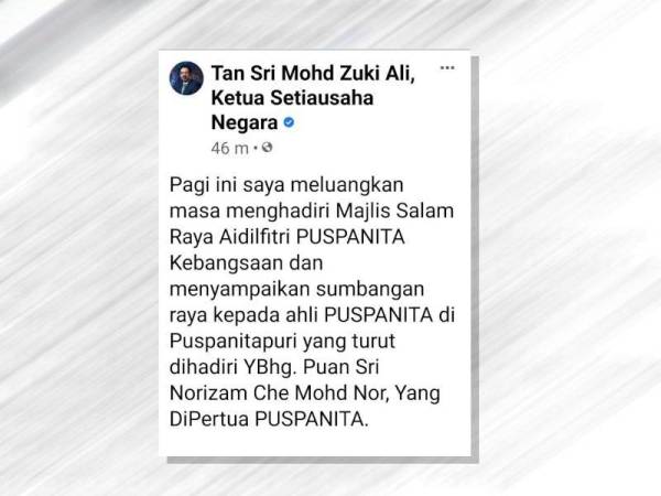 Hantaran Facebook Tan Sri Mohd Zuki Ali