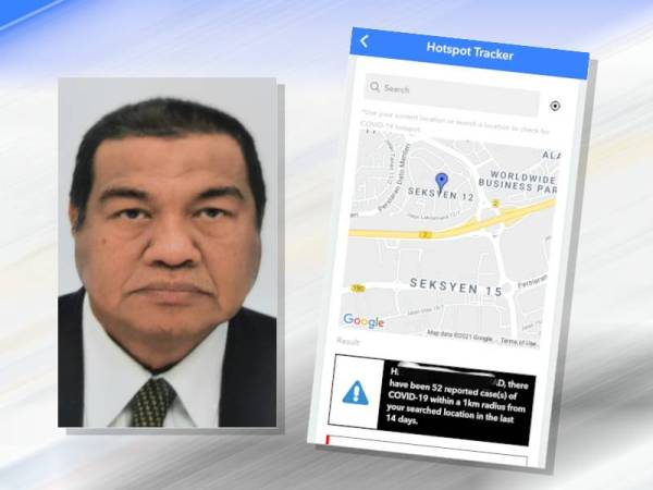 Jumlah kes dilaporkan menerusi hotspot tracker aplikasi MySejahtera di Seksyen 12, di sini.