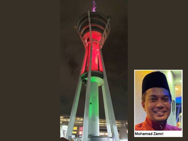 Menara Alor Setar dilimpahi warna-warna bendera Palestin sebagai tanda solidariti terhadap perjuangan rakyat Palestin.