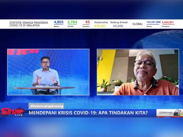 Hussamuddin (kanan) pada program Sinar Live bertajuk 'Mendepani Krisis Covid-19: Apa Tindakan Kita?' yang dihoskan oleh Nurul Riduan Nor Ashaha menerusi Facebook Sinar Harian pada Selasa.