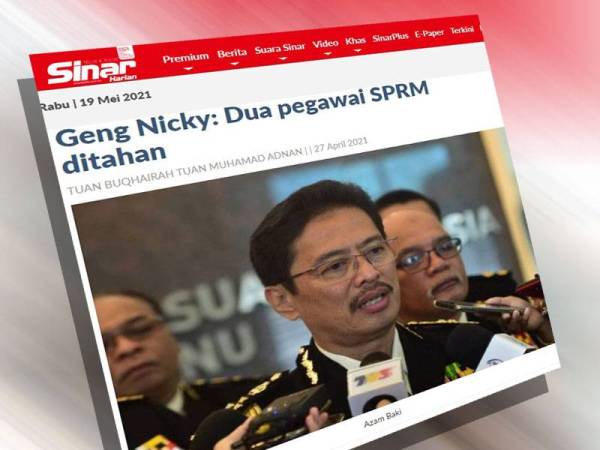 Pada 27 April lalu, SPRM mengesahkan penahanan dua pegawainya yang dipercayai terlibat dengan jenayah terancang, Geng Nicky.
