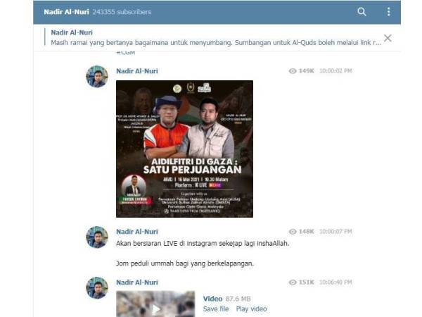 Nadir terpaksa beralih menggunakan platform Telegram dan Instagram selepas Facebook lamanya tidak dapat diakses.