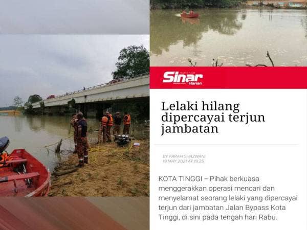 Operasi mencari dan menyelamat yang dilakukan pihak berkuasa. (Foto: Ihsan bomba). Laporan Sinar Harian mengenai kejadian itu pada Rabu.