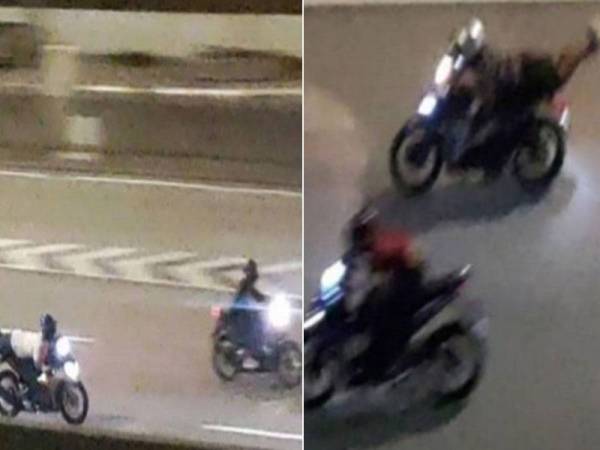Antara aksi 'superman' penunggang motosikal yang ditahan dalam operasi di Lebuhraya AKLEH, Kuala Lumpur pada Ahad.
