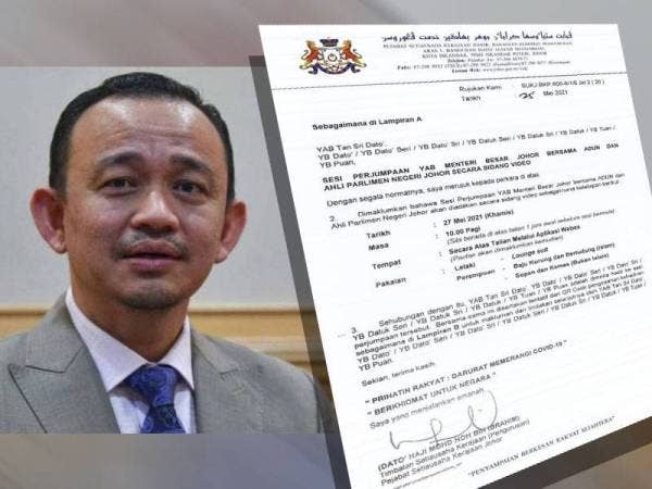 Surat jemputan menyertai sidang video mesyuarat wakil rakyat Johor pada Khamis yang dimuat naik menerusi akaun Facebook Maszlee. Gambar kiri: Maszlee Malik