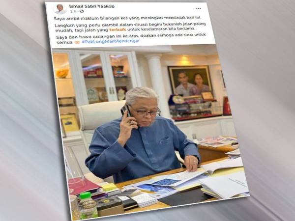 Status yang dimuat naik oleh Ismail Sabri di Facebooknya pada 6.07 petang.