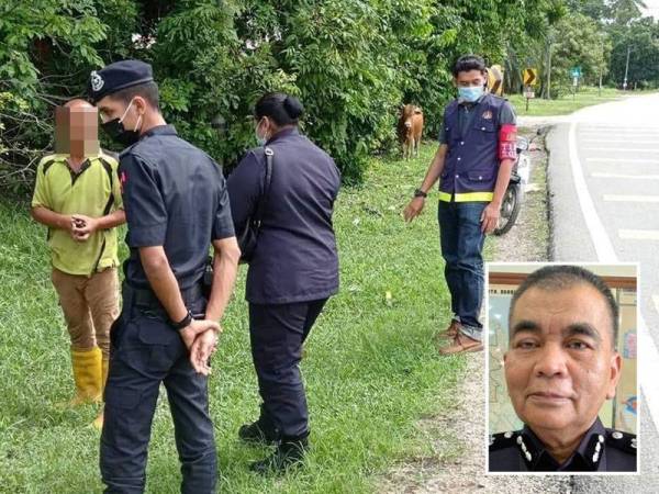 Lelaki berkenaan (kiri) dikompaun pihak berkuasa yang sedang menjalankan pemantauan di Kampung Pasir Tok Sering, Binjai, Kota Bharu pada Jumaat. Gambar kecil: Abdul Rahim Daud