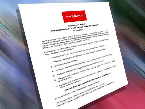 Kenyataan media Jawatankuasa Kos Sara Hidup Pakatan Harapan (PH) pada Sabtu.