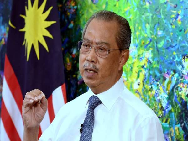 Muhyiddin dalam Perutusan Khas Bantuan Perintah Kawalan Pergerakan (PKP) 3.0, pada Isnin. Foto Bernama 
