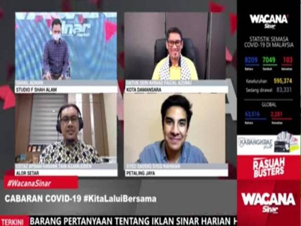 Ahmad Faizal (atas, kanan) sebagai panelis Wacana Sinar Harian Siri ke-262 bertajuk ‘Cabaran Covid-19 #KitaLaluiBersama' yang disiarkan secara dalam talian di Facebook Sinar Harian pada Khamis.