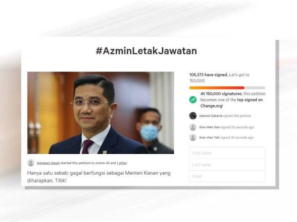 Petisyen desak #AzminLetakJawatan meraih lebih 100,000 tandatangan.