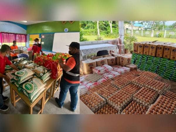 Antara bekalan makanan yang diberikan kepada semua penduduk terkesan dengan PKPD di Kampung Juasseh, Kuala Pilah.