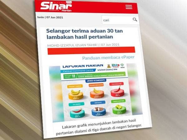 Keratan portal Sinar Harian pada Isnin.