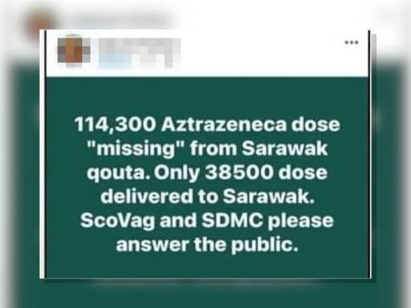 Berita palsu mengenai vaksin AstraZeneca di Sarawak.