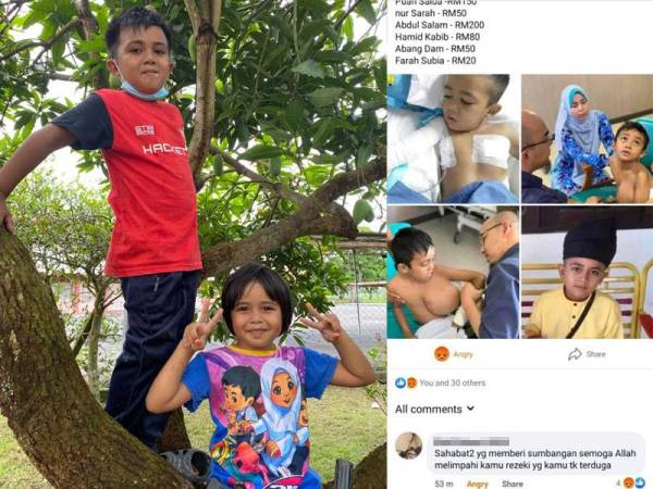 Gambar kiri: Mohammad Ammar Faris yang sudah menjalani pembedahan dan sembuh bermain bersama adik, Nur Aisya Sofea, 6.