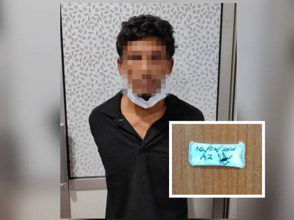 Suspek yang ditahan pada sekatan jalan raya di Pinang Tunggal, Kepala Batas pada malam Isnin. (Keratan straw yang mengandungi dadah jenis heroin yang ditemui dalam poket seluar suspek.)