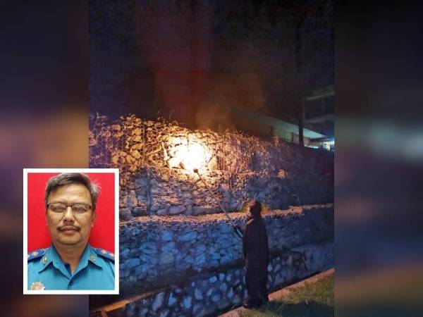 Anggota APM daerah Lipis memusnahkan sarang tebuan di Kolej Vokasional pada Jumaat. (Gambar kecil: Mohd Nor Azhar)