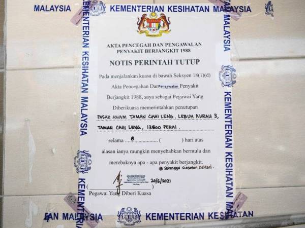 Notis penutupan Pasar Awam Chai Leng Park berkuatkuasa Ahad.