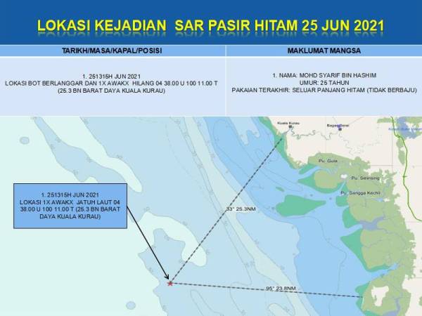 Lokasi pencarian mangsa yang hilang. - Foto: Maritim Malaysia