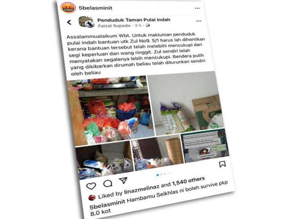 Barang sumbangan yang diterima Zulkiflie tular di media sosial.