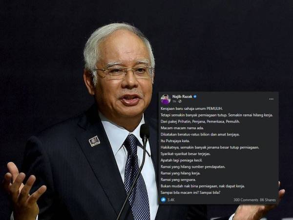 Najib mempersoalkan sampai bila rakyat perlu berdepan kesengsaraan kehilangan pekerjaan dan hilang sumber pendapatan menerusi kemaskini di Facebooknya pada Khamis.